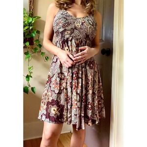 Indie Boho Floral Paisley Smocked Mini Dress